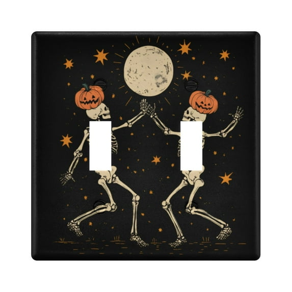 Yayeee Toggle Light Switch Wall Plate 2-Gang 4.56"x4.48" Decorative Outlet Cover, Black Halloween Dancing