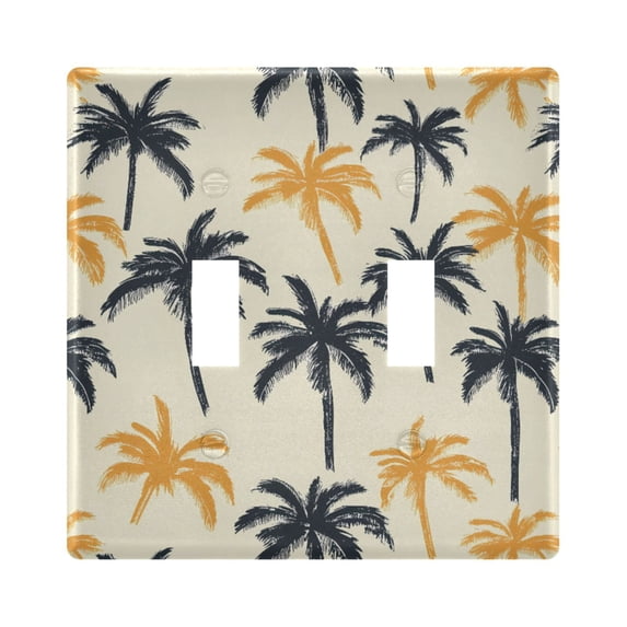 Yayeee Toggle Light Switch Wall Plate 2-Gang 4.56"x4.48" Decorative Outlet Cover, Black Palm Trees Pattern
