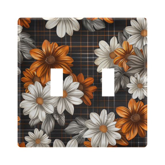Yayeee Toggle Light Switch Wall Plate 2-Gang 4.56"x4.48" Decorative Outlet Cover, Black Plaid Floral