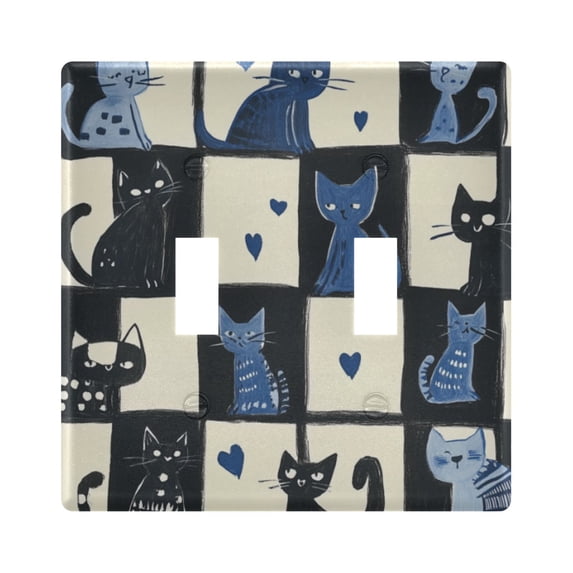 Yayeee Toggle Light Switch Wall Plate 2-Gang 4.56"x4.48" Decorative Outlet Cover, Black and Blue Cat