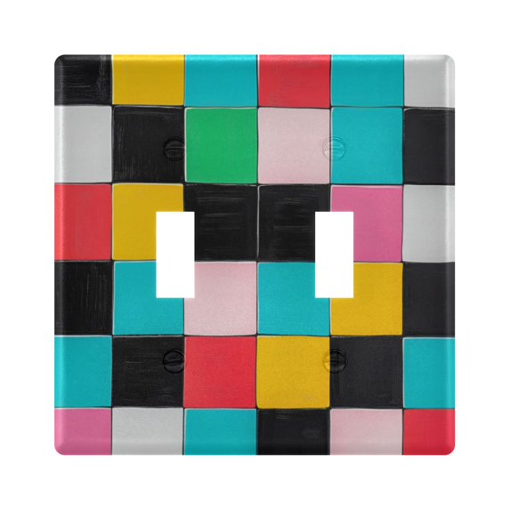 Yayeee Toggle Light Switch Wall Plate 2-Gang 4.56"x4.48" Decorative Outlet Cover, Blue Checkered Pattern