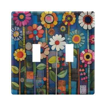 Yayeee Toggle Light Switch Wall Plate 2-Gang 4.56"x4.48" Decorative Outlet Cover, Blue Colorful Flowers