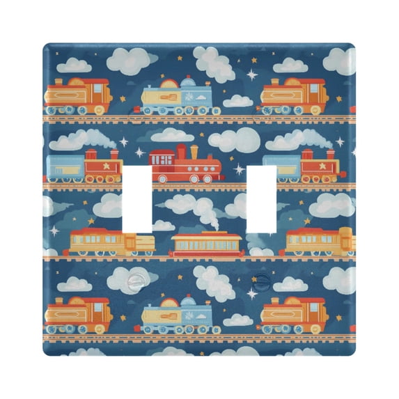 Yayeee Toggle Light Switch Wall Plate 2-Gang 4.56"x4.48" Decorative Outlet Cover, Blue Cute Train Pattern