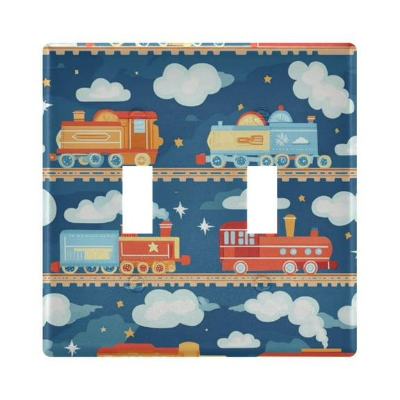Yayeee Toggle Light Switch Wall Plate 2-Gang 4.56"x4.48" Decorative Outlet Cover, Blue Cute Train Pattern