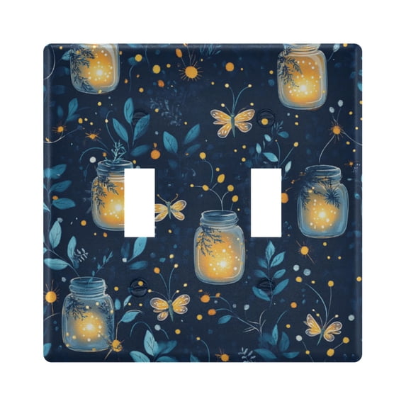 Yayeee Toggle Light Switch Wall Plate 2-Gang 4.56"x4.48" Decorative Outlet Cover, Blue Fireflies Pattern