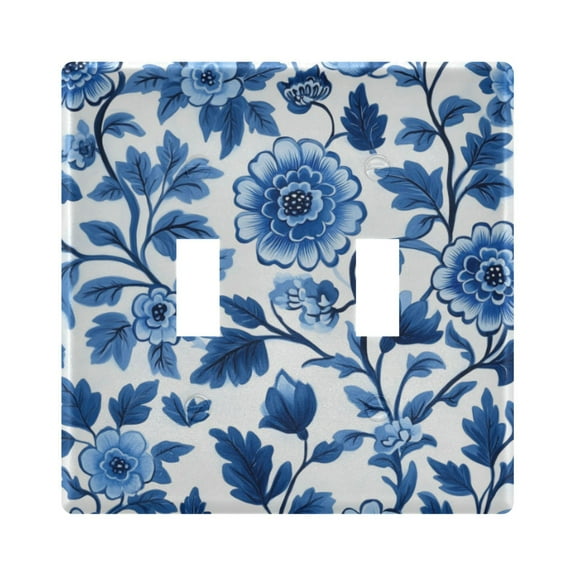 Yayeee Toggle Light Switch Wall Plate 2-Gang 4.56"x4.48" Decorative Outlet Cover, Blue Floral Pattern