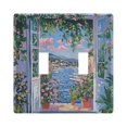 thumbnail image 1 of Yayeee Toggle Light Switch Wall Plate 2-Gang 4.56"x4.48" Decorative Outlet Cover, Blue Floral Window, 1 of 7