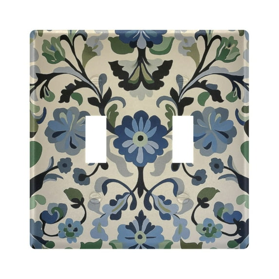 Yayeee Toggle Light Switch Wall Plate 2-Gang 4.56"x4.48" Decorative Outlet Cover, Blue Floral