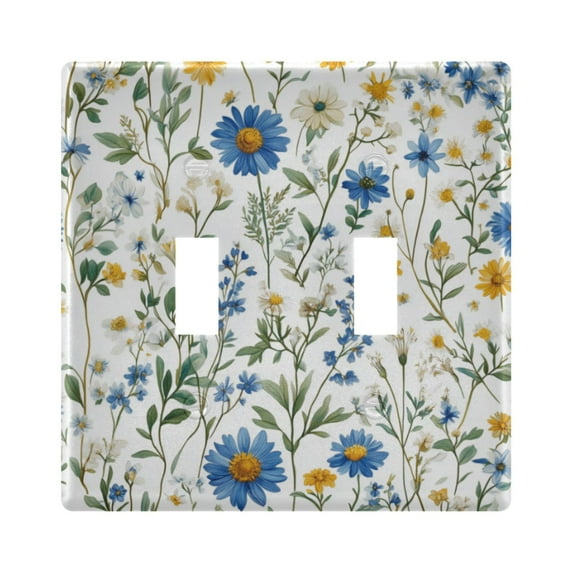 Yayeee Toggle Light Switch Wall Plate 2-Gang 4.56"x4.48" Decorative Outlet Cover, Blue Floral