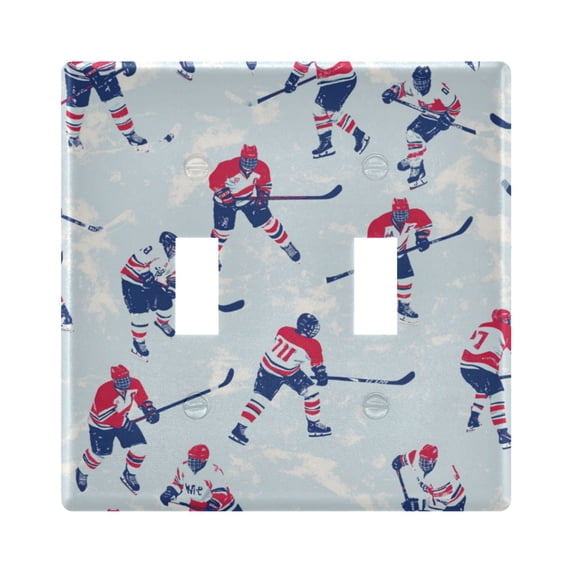Yayeee Toggle Light Switch Wall Plate 2-Gang 4.56"x4.48" Decorative Outlet Cover, Blue Ice Hockey