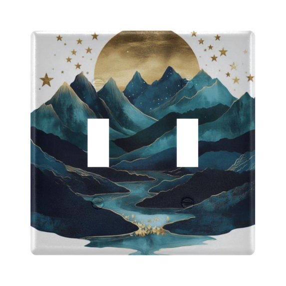 Yayeee Toggle Light Switch Wall Plate 2-Gang 4.56"x4.48" Decorative Outlet Cover, Blue Mountains