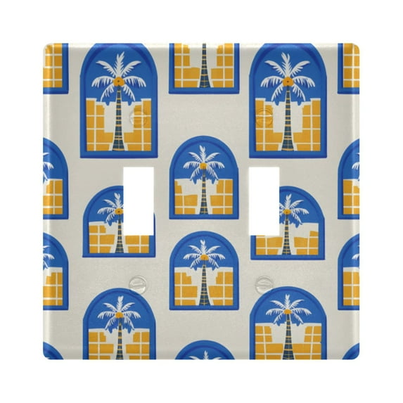 Yayeee Toggle Light Switch Wall Plate 2-Gang 4.56"x4.48" Decorative Outlet Cover, Blue Palm Tree Pattern