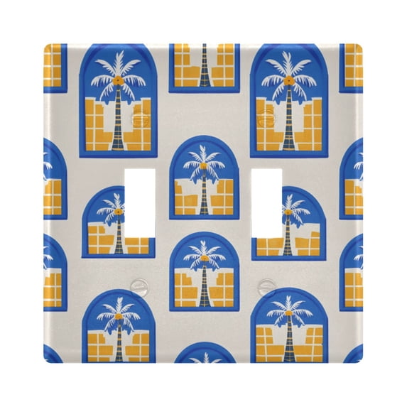 Yayeee Toggle Light Switch Wall Plate 2-Gang 4.56"x4.48" Decorative Outlet Cover, Blue Palm Tree Pattern