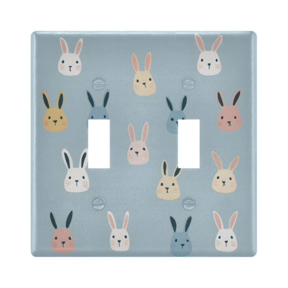 Yayeee Toggle Light Switch Wall Plate 2-Gang 4.56"x4.48" Decorative Outlet Cover, Blue Rabbits