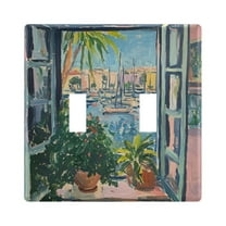 Yayeee Toggle Light Switch Wall Plate 2-Gang 4.56"x4.48" Decorative Outlet Cover, Blue Sea Boat