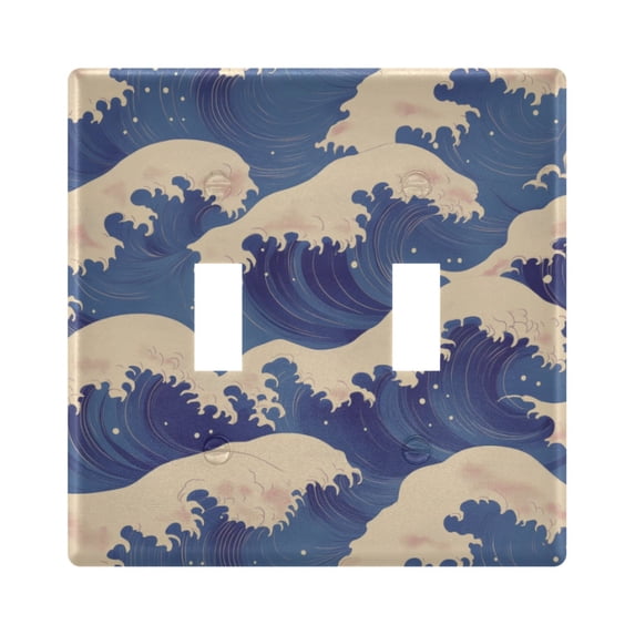 Yayeee Toggle Light Switch Wall Plate 2-Gang 4.56"x4.48" Decorative Outlet Cover, Blue Wave Pattern