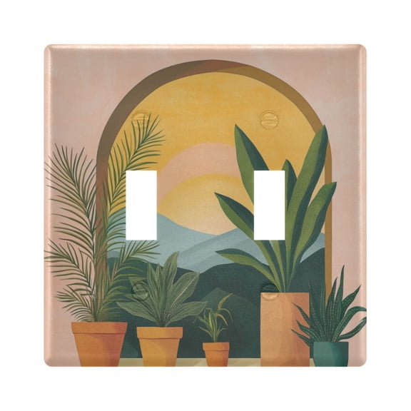 Yayeee Toggle Light Switch Wall Plate 2-Gang 4.56"x4.48" Decorative Outlet Cover, Boho Plants