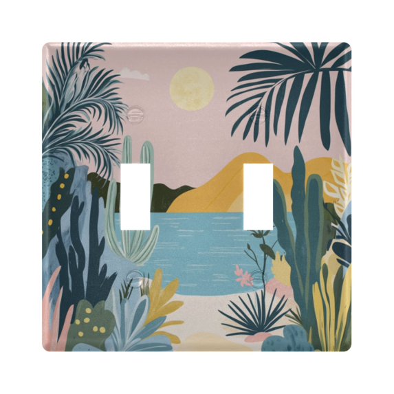 Yayeee Toggle Light Switch Wall Plate 2-Gang 4.56"x4.48" Decorative Outlet Cover, Boho Style Sun