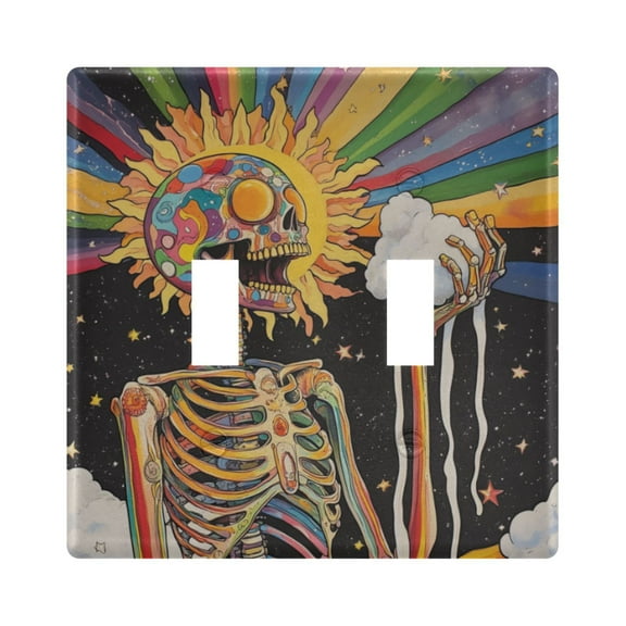 Yayeee Toggle Light Switch Wall Plate 2-Gang 4.56"x4.48" Decorative Outlet Cover, Bright Skeleton