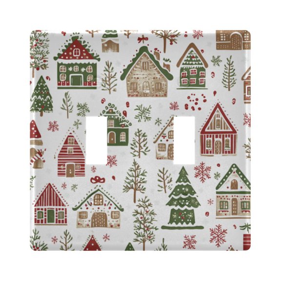 Yayeee Toggle Light Switch Wall Plate 2-Gang 4.56"x4.48" Decorative Outlet Cover, Brown Christmas House