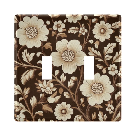 Yayeee Toggle Light Switch Wall Plate 2-Gang 4.56"x4.48" Decorative Outlet Cover, Brown Floral