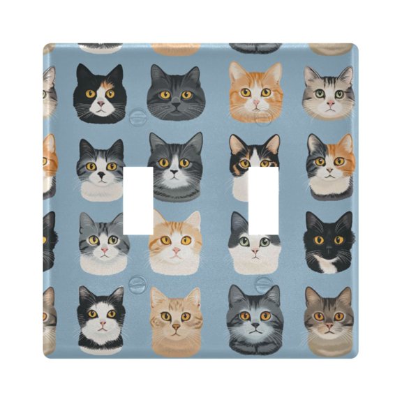 Yayeee Toggle Light Switch Wall Plate 2-Gang 4.56"x4.48" Decorative Outlet Cover, Cartoon Cute Cat
