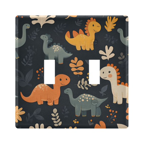 Yayeee Toggle Light Switch Wall Plate 2-Gang 4.56"x4.48" Decorative Outlet Cover, Cartoon Dinosaur