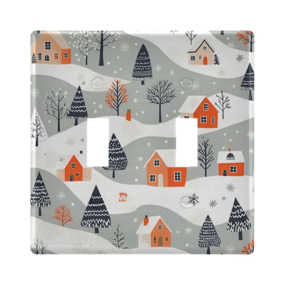 Yayeee Toggle Light Switch Wall Plate 2-Gang 4.56"x4.48" Decorative Outlet Cover, Cartoon Orange Houses