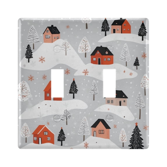 Yayeee Toggle Light Switch Wall Plate 2-Gang 4.56"x4.48" Decorative Outlet Cover, Cartoon Red Houses