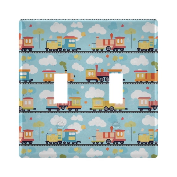 Yayeee Toggle Light Switch Wall Plate 2-Gang 4.56"x4.48" Decorative Outlet Cover, Cartoon Train Pattern