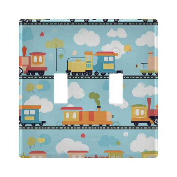 Yayeee Toggle Light Switch Wall Plate 2-Gang 4.56"x4.48" Decorative Outlet Cover, Cartoon Train Pattern