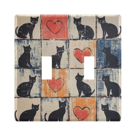 Yayeee Toggle Light Switch Wall Plate 2-Gang 4.56"x4.48" Decorative Outlet Cover, Cats and Hearts
