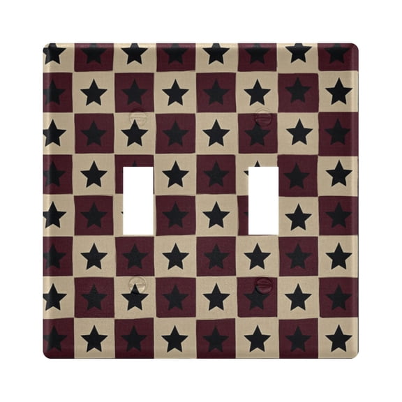 Yayeee Toggle Light Switch Wall Plate 2-Gang 4.56"x4.48" Decorative Outlet Cover, Checkered Stars Pattern