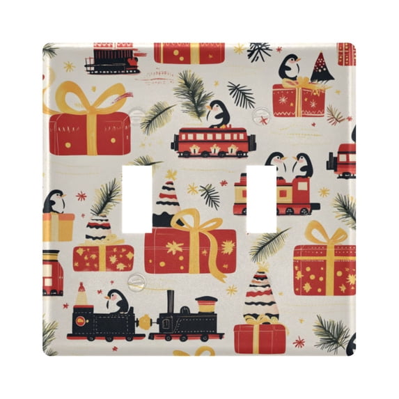 Yayeee Toggle Light Switch Wall Plate 2-Gang 4.56"x4.48" Decorative Outlet Cover, Christmas Box Train
