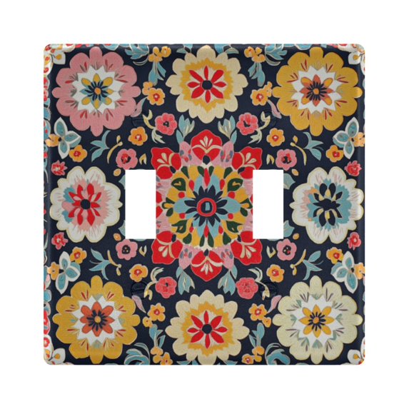 Yayeee Toggle Light Switch Wall Plate 2-Gang 4.56"x4.48" Decorative Outlet Cover, Colorful Floral Pattern