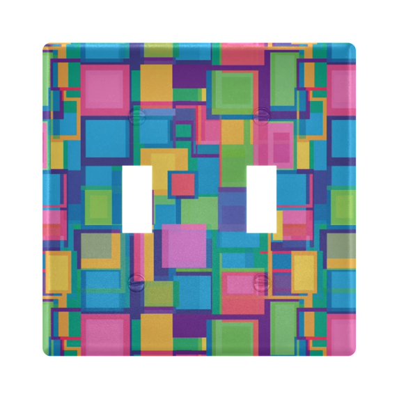 Yayeee Toggle Light Switch Wall Plate 2-Gang 4.56"x4.48" Decorative Outlet Cover, Colorful Geometric Pattern