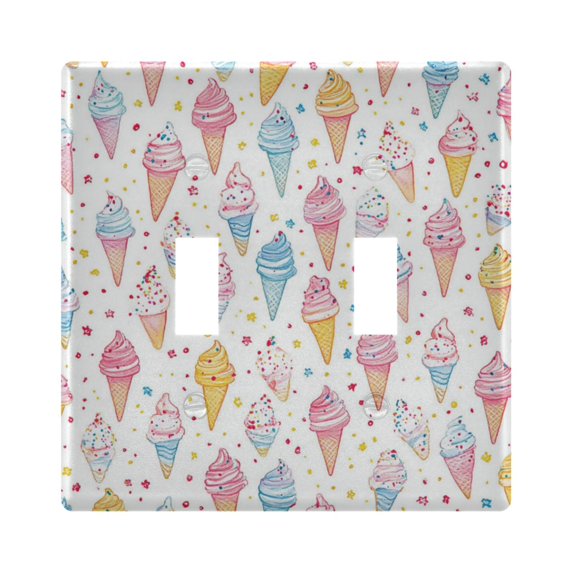 Yayeee Toggle Light Switch Wall Plate 2-Gang 4.56"x4.48" Decorative Outlet Cover, Colorful Ice Cream Pattern