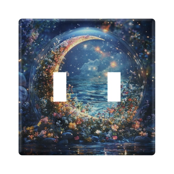 Yayeee Toggle Light Switch Wall Plate 2-Gang 4.56"x4.48" Decorative Outlet Cover, Crystal Moon