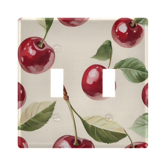 Yayeee Toggle Light Switch Wall Plate 2-Gang 4.56"x4.48" Decorative Outlet Cover, Cute Cherry