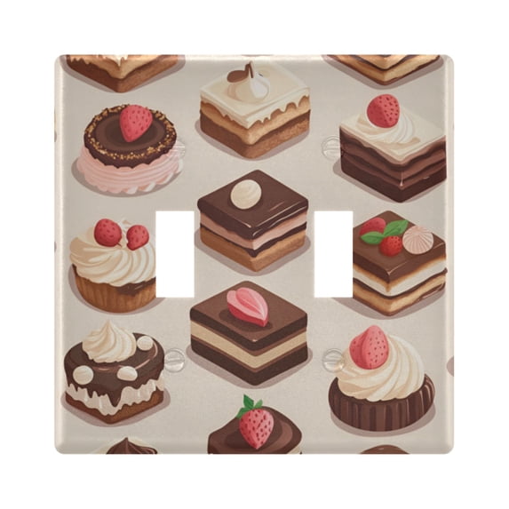 Yayeee Toggle Light Switch Wall Plate 2-Gang 4.56"x4.48" Decorative Outlet Cover, Cute Chocolate Cakes