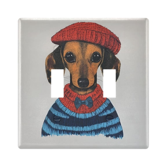 Yayeee Toggle Light Switch Wall Plate 2-Gang 4.56"x4.48" Decorative Outlet Cover, Cute Dog Artist