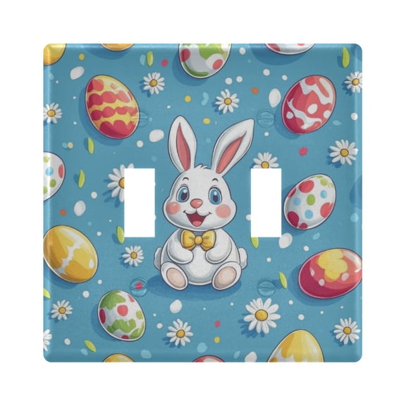 Yayeee Toggle Light Switch Wall Plate 2-Gang 4.56"x4.48" Decorative Outlet Cover, Easter Bunny Pattern