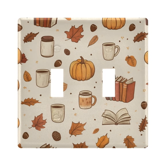 Yayeee Toggle Light Switch Wall Plate 2-Gang 4.56"x4.48" Decorative Outlet Cover, Fall Beige Pumpkin