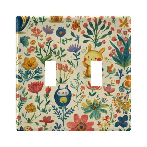 Yayeee Toggle Light Switch Wall Plate 2-Gang 4.56"x4.48" Decorative Outlet Cover, Floral Animals