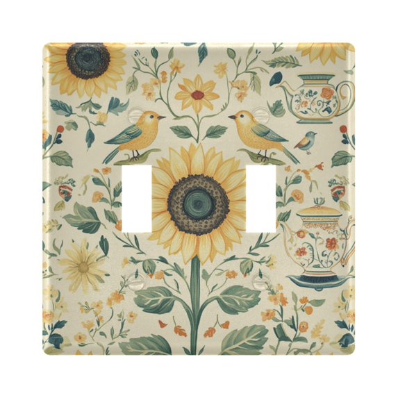 Yayeee Toggle Light Switch Wall Plate 2-Gang 4.56"x4.48" Decorative Outlet Cover, Floral Birds Pattern