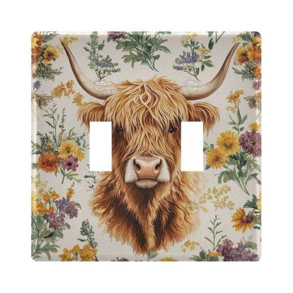 Yayeee Toggle Light Switch Wall Plate 2-Gang 4.56"x4.48" Decorative Outlet Cover, Floral Cow