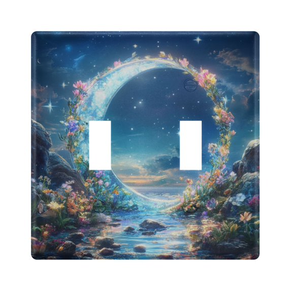 Yayeee Toggle Light Switch Wall Plate 2-Gang 4.56"x4.48" Decorative Outlet Cover, Floral Moon