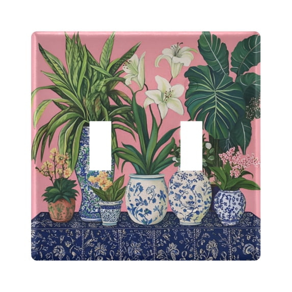 Yayeee Toggle Light Switch Wall Plate 2-Gang 4.56"x4.48" Decorative Outlet Cover, Floral Vase