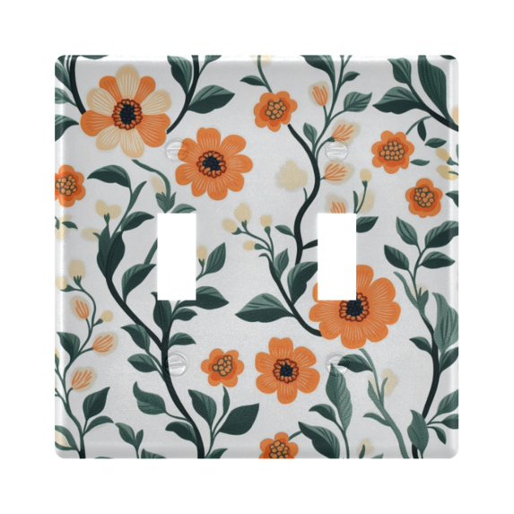 Yayeee Toggle Light Switch Wall Plate 2-Gang 4.56"x4.48" Decorative Outlet Cover, Flowers Pattern