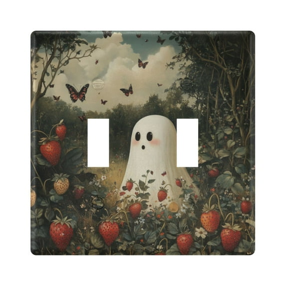 Yayeee Toggle Light Switch Wall Plate 2-Gang 4.56"x4.48" Decorative Outlet Cover, Ghost in Strawberry Fields